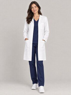 Unisex White Button-Front Medical Lab Coat – Large